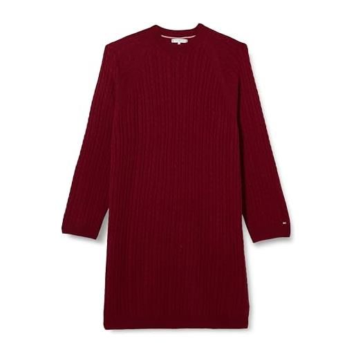 Tommy Hilfiger crv soft wool cable c-nk dress ww0ww40866 vestiti in maglia, rosso (rouge), 48 donna