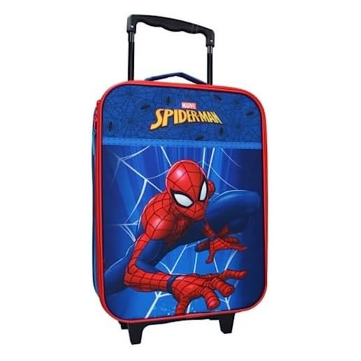 mybagstory - valigia - spiderman - blu - bambino - bagaglio - viaggio - vacanza - valigia ragazzo - dimensione 42 cm - ruote - idea regalo, blu, classico