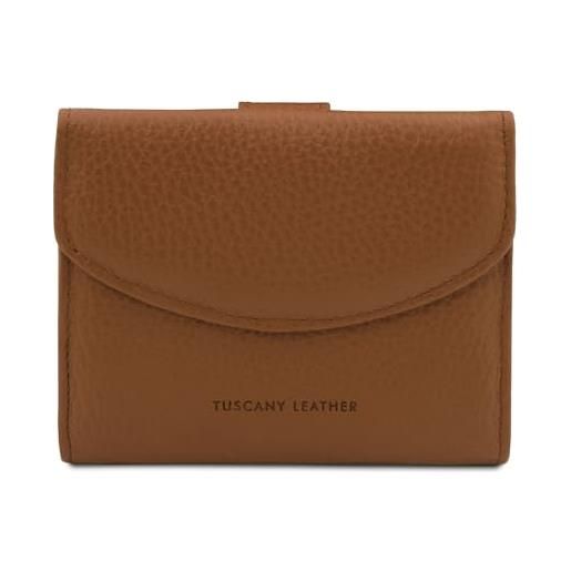 Tuscany Leather calliope esclusivo portafoglio da donna 3 ante con portaspiccioli in pelle cognac