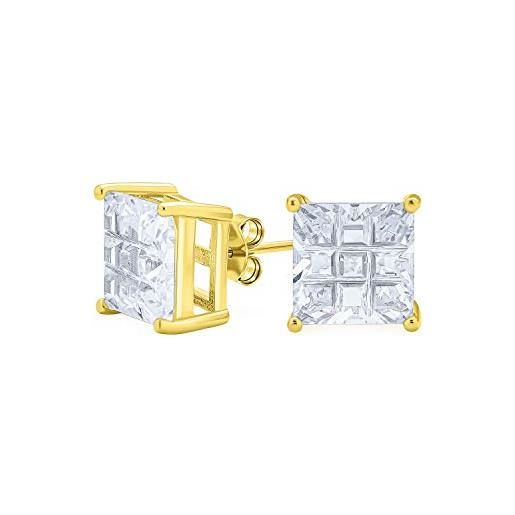 Bling Jewelry orecchini quadrati aaa con zircone cubico tagliato invisibile per uomini per donne argento 925 placcato oro 14k