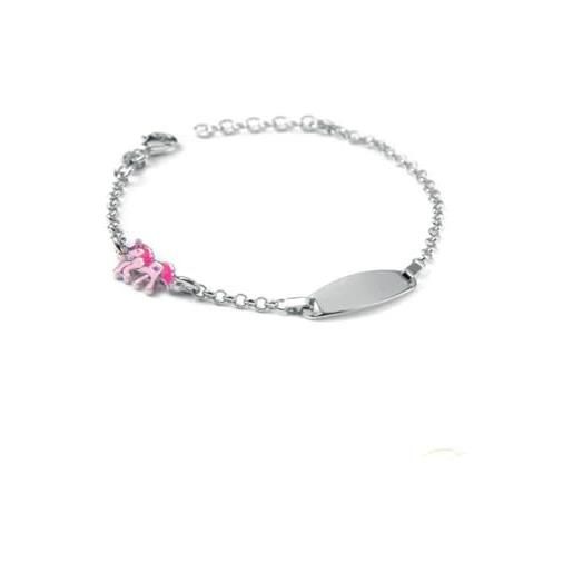 gioiellitaly bracciale argento 925 bambina targa per incisione personalizzabile con pony smalto rosa regalo bimba