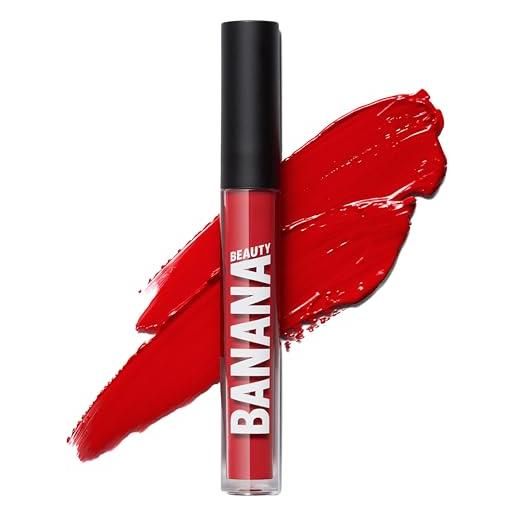 Banana beauty semi matte liquid lipstick con tenuta fino a 10 ore (the glam bam/rosso freddo) - rossetto matte per labbra grandi - labbra idratate e volumizzate