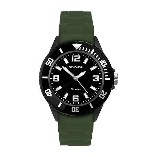 Sekonda dive 30189 - orologio al quarzo da uomo, 38 mm, con display analogico e cinturino in silicone verde, giapponese