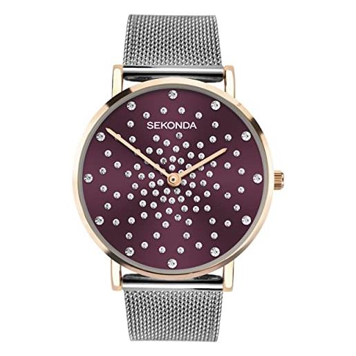 Sekonda celeste 40500 - orologio al quarzo da donna, 36 mm, colore: rosso con display analogico e cinturino in maglia di acciaio inossidabile