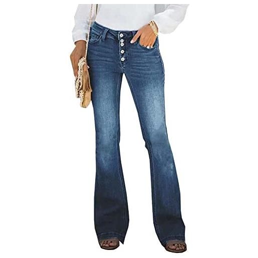 Updays jeans a gamba svasata a vita alta con bottoni vintage anni '90, pantaloni classici da donna in denim elasticizzato con fondo a campana (l)