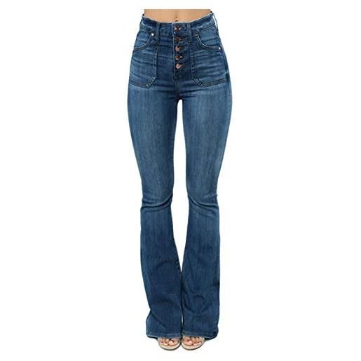 YOUCAI donna jeans a zampa pantaloni a vita alta elasticizzati jeans bootcut con bottoni push-up pantaloni denim larghi, blu 1, xl