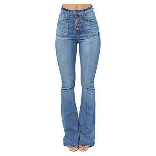 YOUCAI donna jeans a zampa pantaloni a vita alta elasticizzati jeans bootcut con bottoni push-up pantaloni denim larghi, blu 2, xs