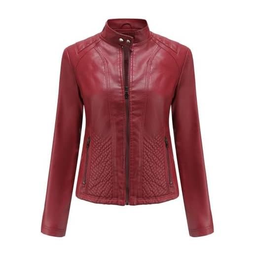AMCYT giacca in pelle da donna giacca in pelle da donna in similpelle giacca da motociclista semplice cappotto sottile giacca a maniche lunghe s-3xl (3, xl)