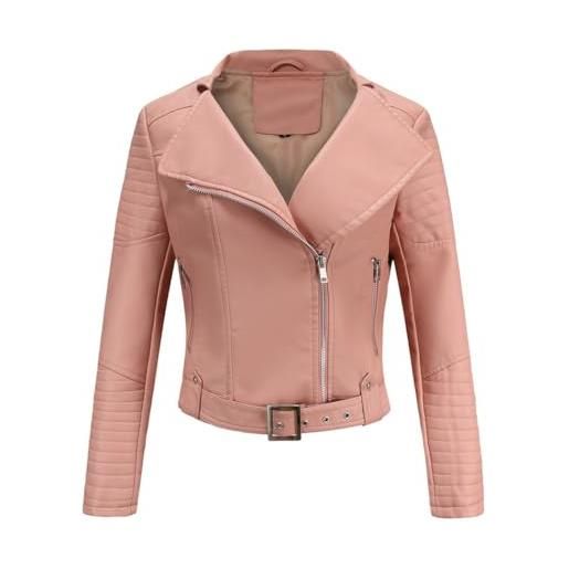 RQPYQF giacca corta da donna in pelle pu, giacca motociclista da donna elegante giacche donna casual per primavera e autunno wt63 (rosa, m)