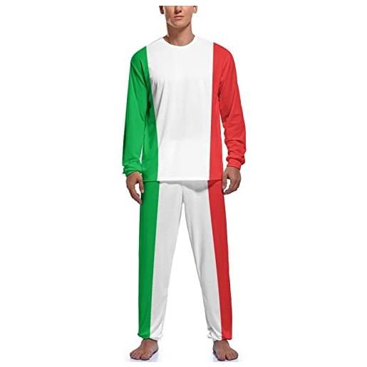 FWJZDSP pigiama da uomo a maniche lunghe con bandiera italiana, top e pantaloni, camicia da notte