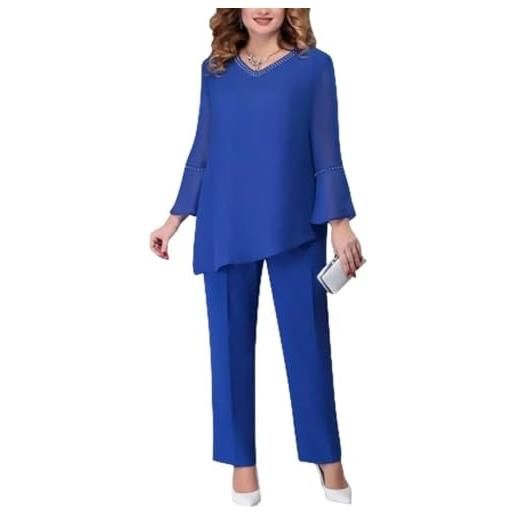 Vagbalena elegante set due pezzi da donna: camicia in chiffon e pantaloni a vita alta - abito da sera di grandi dimensioni vintage (azzurro cielo, m)