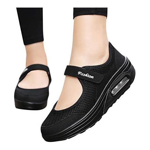 MJGkhiy scarpe da ginnastica da donna, antiscivolo, leggere, con chiusura in velcro, per il tempo libero, per il fitness, per la primavera e l'estate, nero , 37