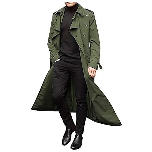 oytto uomo doppio petto trench casual cappotto mens trench lungo risvolto manica lunga giacca a vento, verde militare, l alto