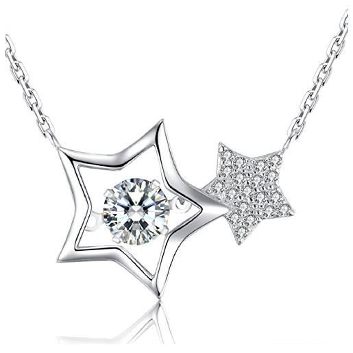 Le Premium® collana con ciondolo di diamanti danzanti 'stelle infinite' realizzata con zirconi aaa 6mm -925 argento sterling-pietra artigianale con fissaggio a sospensione