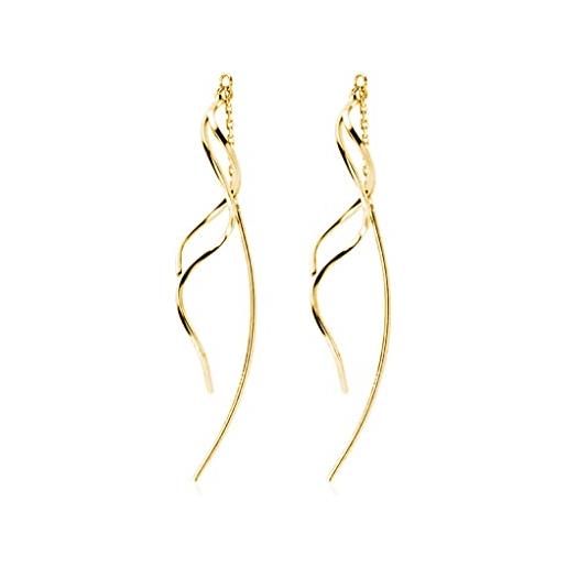 SLUYNZ 925 argento curva infila orecchini catena per le donne ragazze adolescenti penzolare onda orecchini nappa (b-gold)