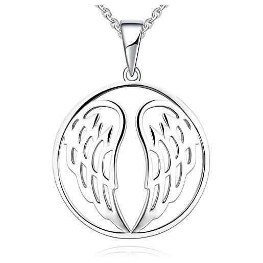 JO WISDOM collana di custode angelo ali argento 925 donna, ciondolo con catena con placcato in oro bianco