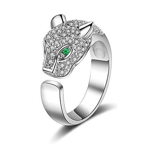 24 JOYAS anello pantera con intarsio di cristalli e occhi verdi regolabile, regalo romantico e di design per donna, innamorati, anniversario, metallo