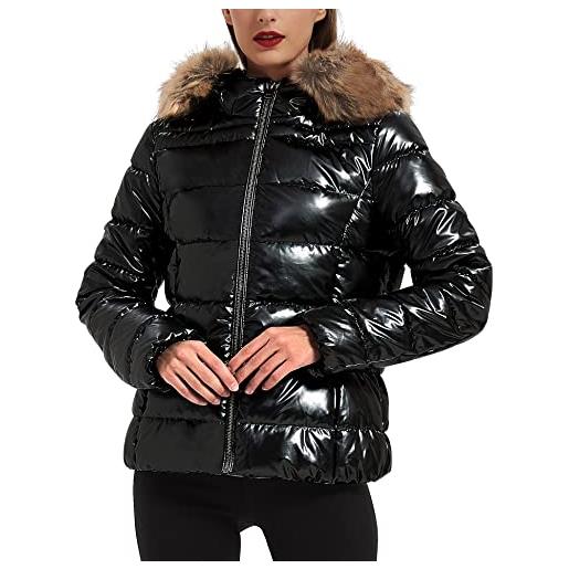 XULIKU donna manica lunga cerniera up puffer bubble coat, trapuntato leggera giacca imbottita cappuccio con tasche, nero , l