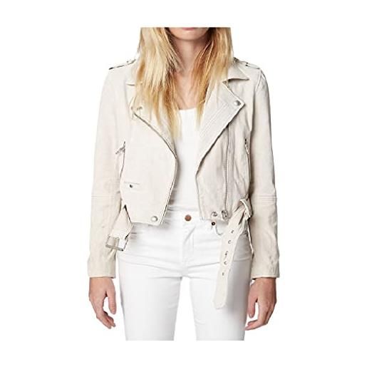 [BLANKNYC] abbigliamento di lusso delle donne giacche del motociclo del cuoio scamosciato ritagliate, cappotti comodi & alla moda, sabbia bianca. , small