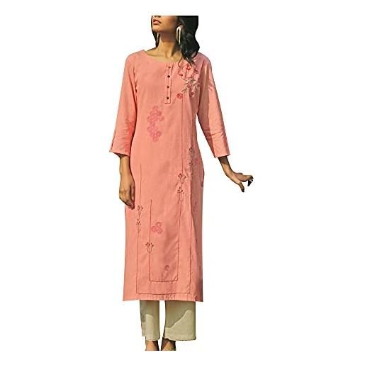 Ladyline kurta kurta da donna in cotone modale ricamato con pantaloni set indiano kurti tunica, mocassini eleganti da donna, l