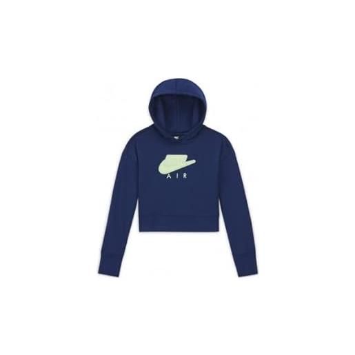 Nike g nsw air ft crop hoodie hbr canottiera, blue void/lime glow, 7-8 anni bambina