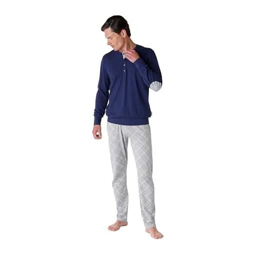 LVB set di pigiama con serafino e pantalone stampato uomo, blu navy, xl