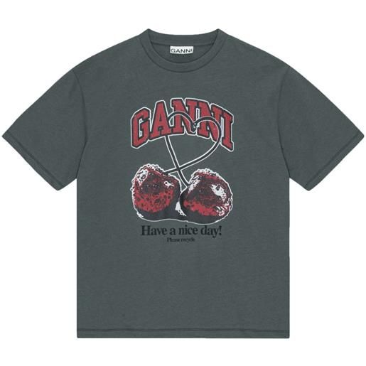 GANNI t-shirt con stampa a ciliege - grigio