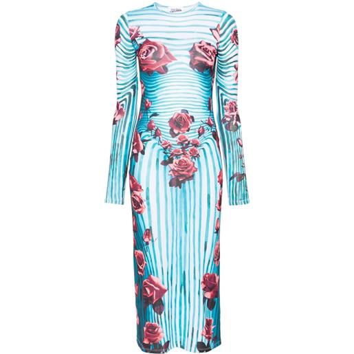 Jean Paul Gaultier flower body morphing midi dress - blu