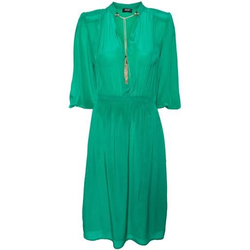 LIU JO plunging v-neck silk midi dress - verde