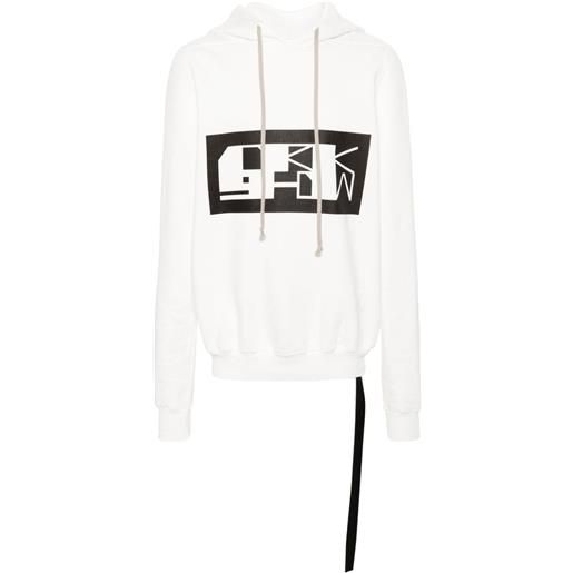 Rick Owens DRKSHDW logo-tape organic cotton hoodie - bianco