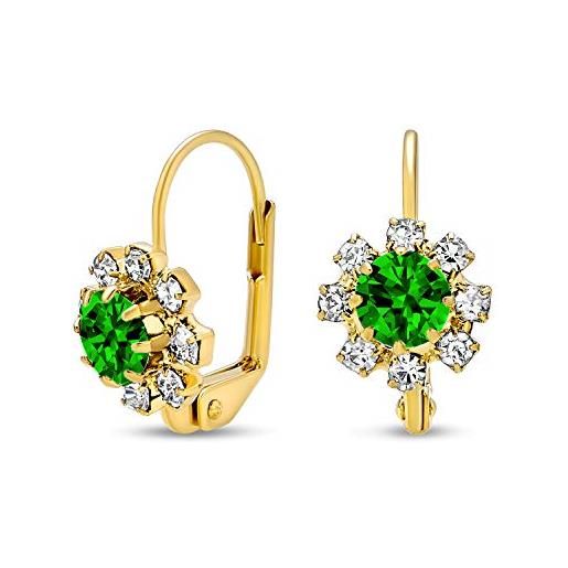 Bling Jewelry verde bianco simulato smeraldo cristallo moda fiore leva indietro orecchini per le donne per teen 18k oro placcato brass