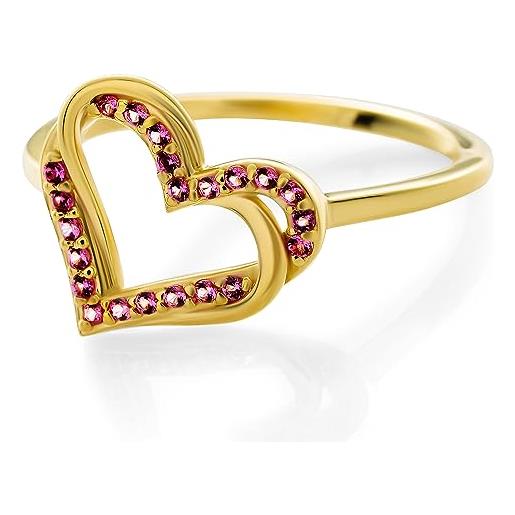 Orphelia anello in argento 925 placcato oro con cuore placcato con ruby size 60, argento sterling, rubino