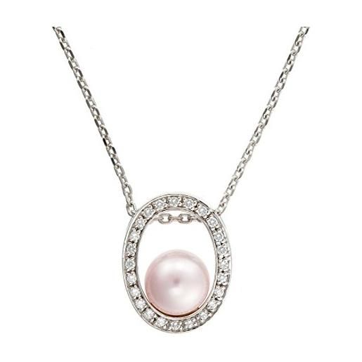 Orphelia collana da donna con ciondolo in argento 925 rodiato con zirconi bianchi taglio rotondo perla sintetica rosa 45 cm - zh-4615, zirconia cubica