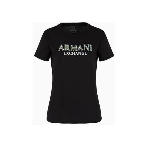 Armani Exchange maglietta in jersey di cotone con logo rhinestone t-shirt, nero, m donna
