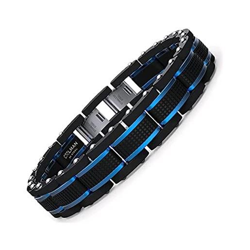 COOLMAN gioielli uomini bracciali in acciaio inox blu nero regolabile 16.5-23 cm (con scatola regalo di marca), 17 cm, acciaio inossidabile, in acciaio inox