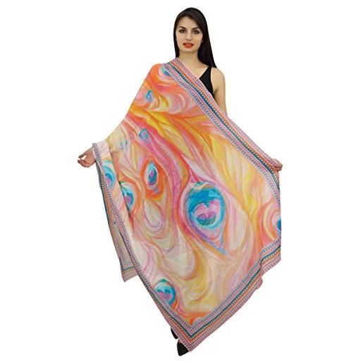 Phagun della piuma del pavone lunga stola wrap sarong delle donne multicolore dello scialle della sciarpa-voile di cotone