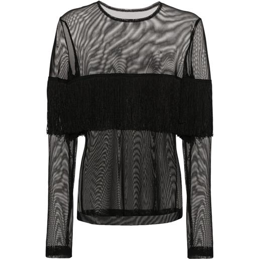 Norma Kamali fringe-detail semi-sheer top - nero