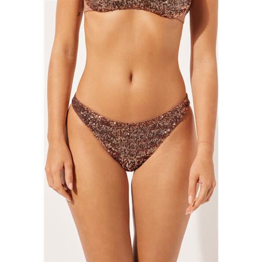 Calzedonia slip paillettes costume glowing surface marrone