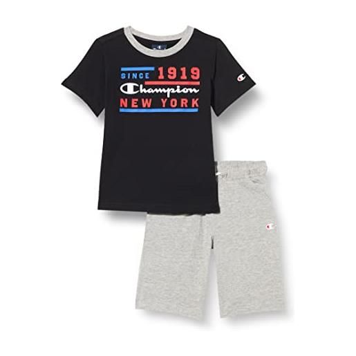 Champion legacy graphic shop s/s t-shirt & long shorts completo, (nero/grigio melange chiaro), 5-6 anni bambini e ragazzi