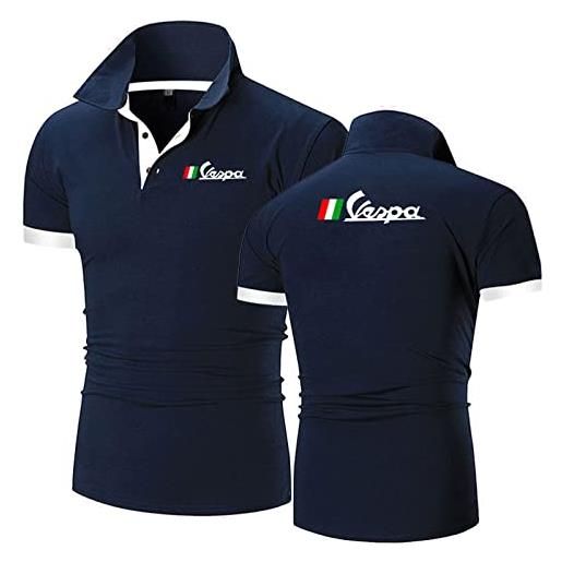JUSHUFA polo da uomo con risvolto t-shirt da golf - stampa vespa t-shirt unisex a maniche corte t-shirt polo da rugby camicie sportive casual adolescenti-dark blue-2||xxl
