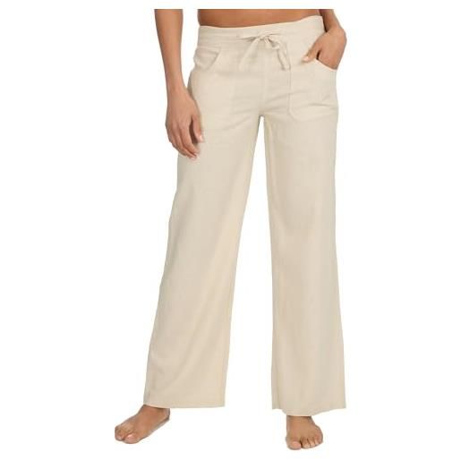Undercover pantaloni estivi da donna elasticizzati in vita, leggeri, gamba larga, in lino, taglia 42-52, beige, 46