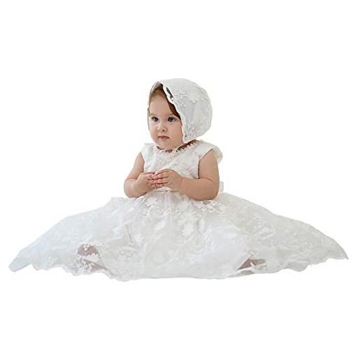 Happy Cherry abito lungo per bambine, vestito da principessa, abito bianco con cofano, formale, festa di compleanno, 3-24 mesi bianco 6 mesi
