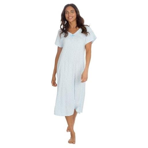 Undercover camicia da notte da donna in 100% jersey di cotone morbido elasticizzato a maniche corte con scollo a v, macchia blu, 44-46