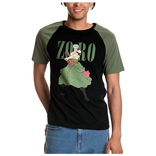 Elbenwald t-shirt one piece con roronoa zoro frontprint for men women cotton black-green-s