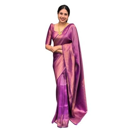 SGF11 kanjivaram - sari in morbida seta con camicetta (viola), viola, taglia unica