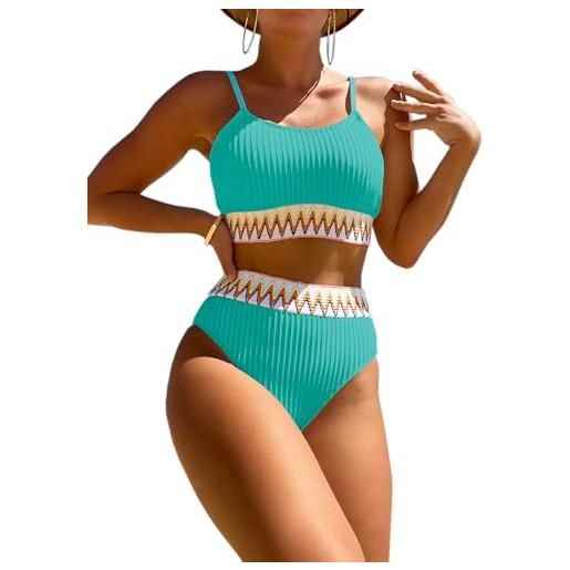 HUXRAKV coordinati da bikini per donna imbottito due pezzi costume da bagno con spaghetti stampati a vita alta tankini swimwear da spiaggia, a-nero, m