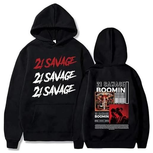 GERRIT hoodies for men and women 21 savage printed hip hop pullover fashion casual long sleeve sweatshirt fan gift (l, nero)