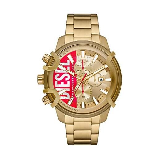 Diesel orologio griffed da uomo, movimento cronografo, cassa in acciaio inox placcato oro 48 mm con bracciale in acciaio inox, dz4595