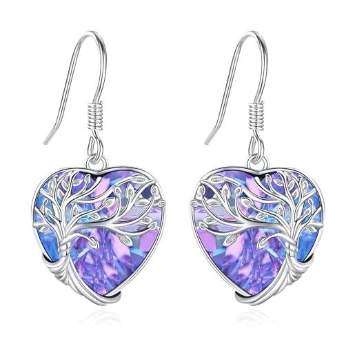 Eusense orecchini a forma di albero della vita per donne orecchini in argento 925 orecchini di cristallo con cuore viola regali di gioielli per donne ragazze