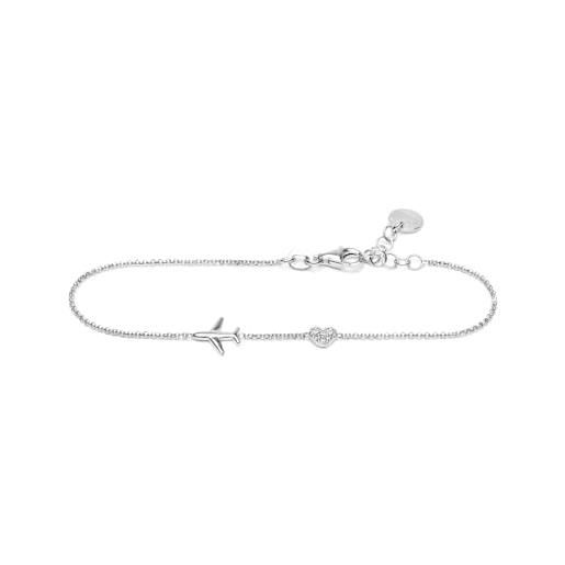 WearTravelers bracciale aereo e cuoricino luminoso in argento 925 - prodotto made in italy - idea regalo per donna viaggiatrice - modello seattle (argento)